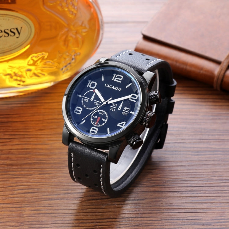 CAGARNY 6829 Life Waterproof Round Dial Alloy Case Fashion Men Quartz Watch with PU Leather Band