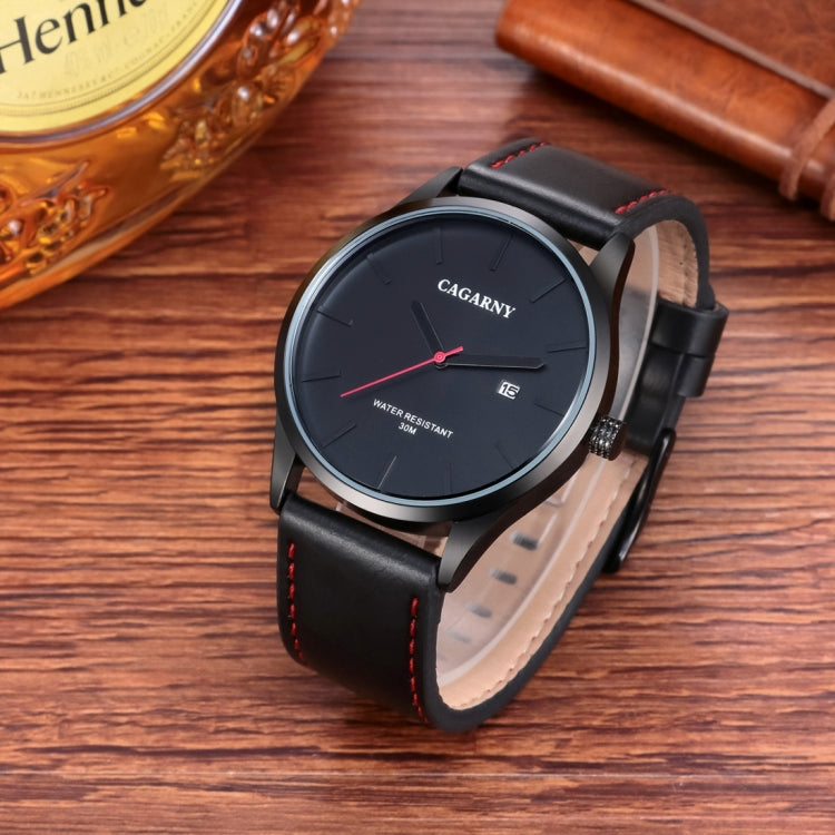 CAGARNY 6865 Fashion Dual Quartz Movement Wrist Watch with Genuine Leather Band