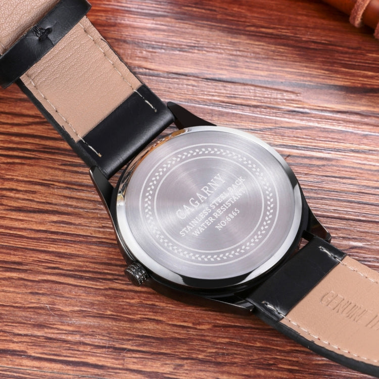 CAGARNY 6865 Fashion Dual Quartz Movement Wrist Watch with Genuine Leather Band