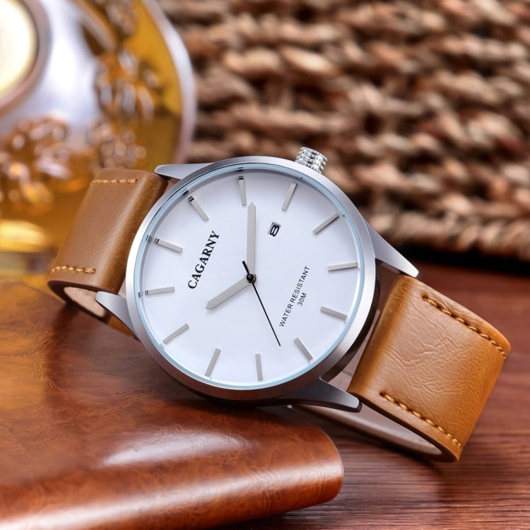 CAGARNY 6865 Fashion Dual Quartz Movement Wrist Watch with Genuine Leather Band