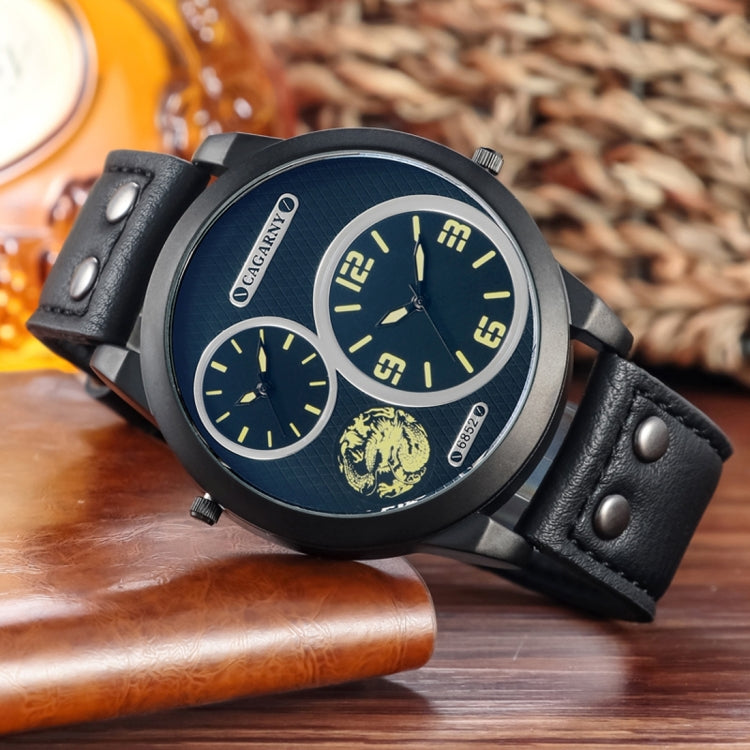 CAGARNY 6852 Fashion Waterproof Dual Quartz Movement Wrist Watch with Leather Band