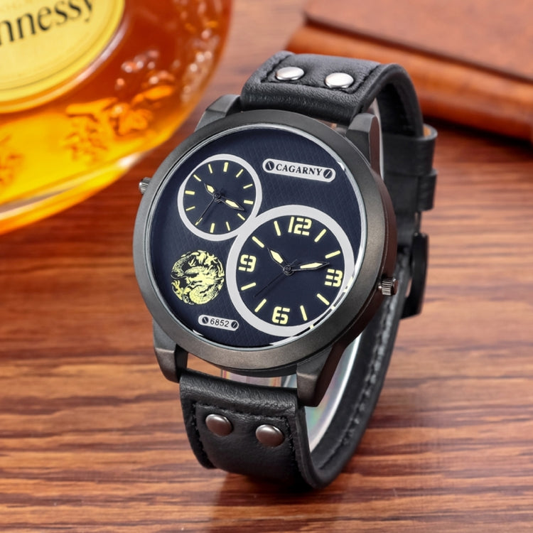 CAGARNY 6852 Fashion Waterproof Dual Quartz Movement Wrist Watch with Leather Band