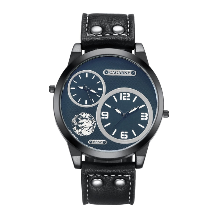 CAGARNY 6852 Fashion Waterproof Dual Quartz Movement Wrist Watch with Leather Band