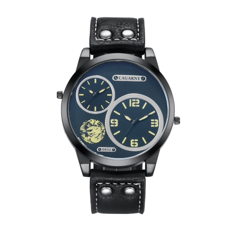 CAGARNY 6852 Fashion Waterproof Dual Quartz Movement Wrist Watch with Leather Band