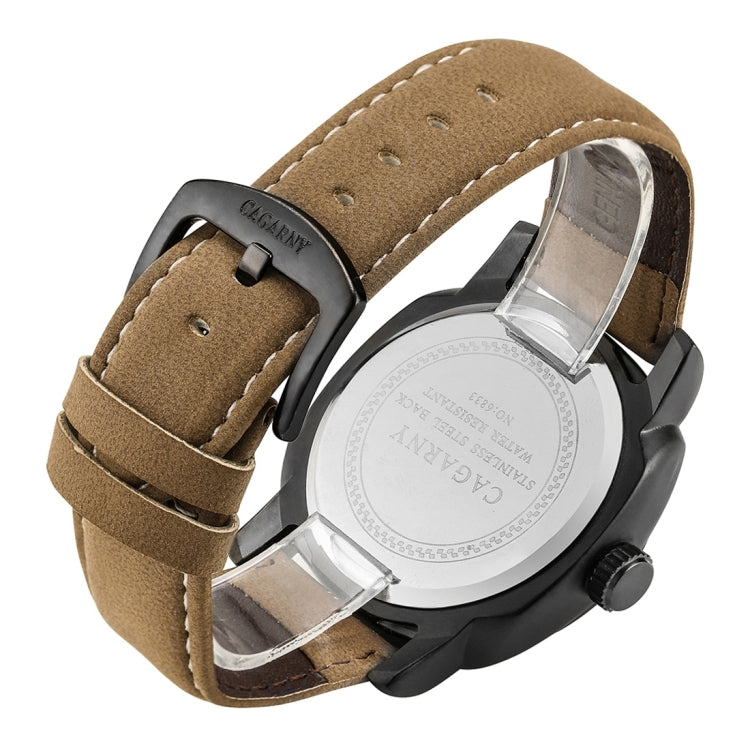 CAGARNY 6833 Fashionable Concise Three Needles Quartz Wrist Watch with Leather Band & 24-hour Indication & Calendar Function for Couples
