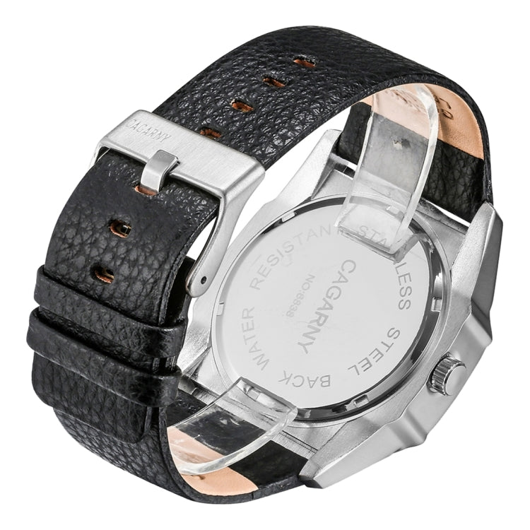 CAGARNY 6838(2) Fashionable Multifunctional Quartz Sport Wrist Watch with Leather Band & GMT Time & Calendar & Luminous Display for Men