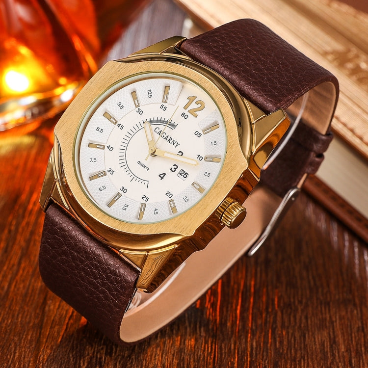 CAGARNY 6838(2) Fashionable Multifunctional Quartz Sport Wrist Watch with Leather Band & GMT Time & Calendar & Luminous Display for Men