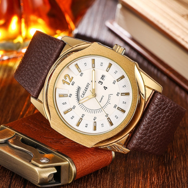 CAGARNY 6838(2) Fashionable Multifunctional Quartz Sport Wrist Watch with Leather Band & GMT Time & Calendar & Luminous Display for Men