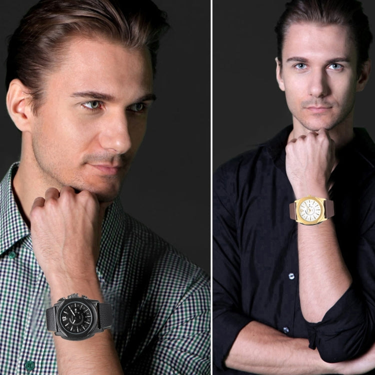 CAGARNY 6838(2) Fashionable Multifunctional Quartz Sport Wrist Watch with Leather Band & GMT Time & Calendar & Luminous Display for Men