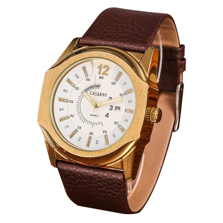 CAGARNY 6838(2) Fashionable Multifunctional Quartz Sport Wrist Watch with Leather Band & GMT Time & Calendar & Luminous Display for Men
