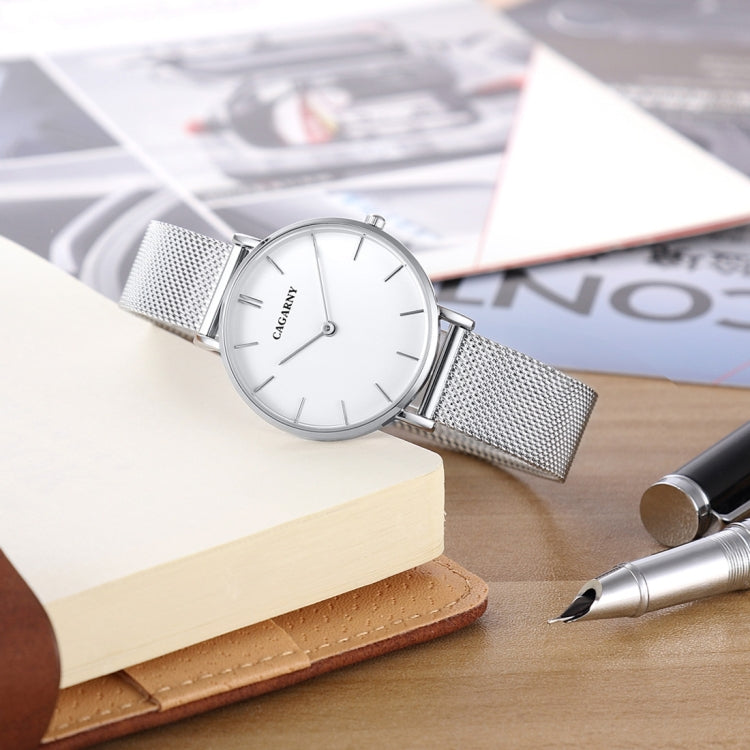 CAGARNY 6872 Round Dial Simple Nail Scale Fashion Women Quartz Movement Watch with Stainless Steel Band