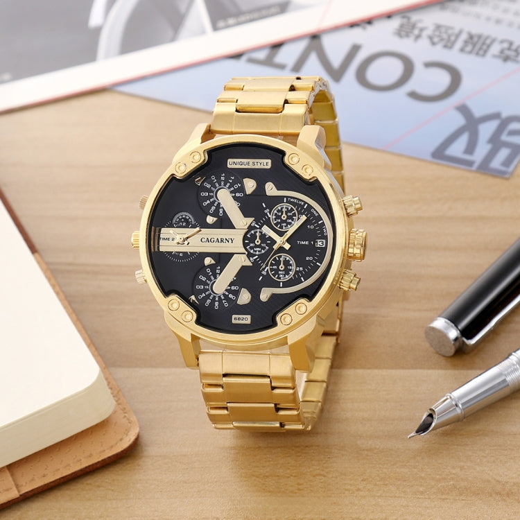 CAGARNY 6820 Fashionable Business Style Large Dial Calendar Display Men Quartz Dual Movement Watch with Stainless Steel Band