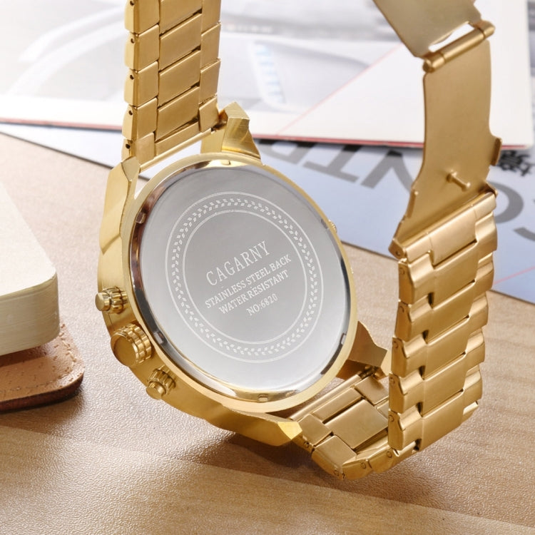 CAGARNY 6820 Fashionable Business Style Large Dial Calendar Display Men Quartz Dual Movement Watch with Stainless Steel Band