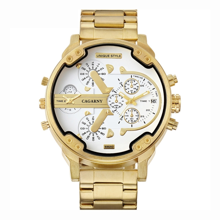 CAGARNY 6820 Fashionable Business Style Large Dial Calendar Display Men Quartz Dual Movement Watch with Stainless Steel Band
