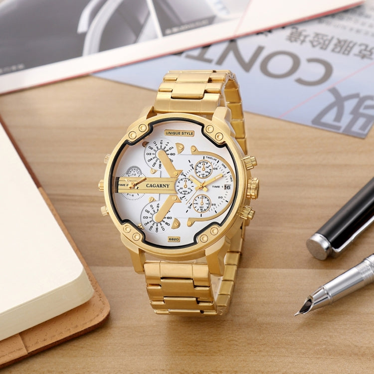 CAGARNY 6820 Fashionable Business Style Large Dial Calendar Display Men Quartz Dual Movement Watch with Stainless Steel Band
