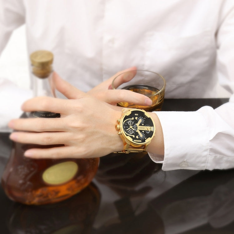 CAGARNY 6820 Fashionable Business Style Large Dial Calendar Display Men Quartz Dual Movement Watch with Stainless Steel Band