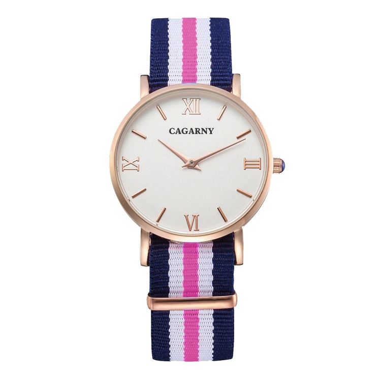 CAGARNY 6813 Fashionable Ultra Thin Rose Gold Case Quartz Wrist Watch with 5 Stripes Nylon Band for Women