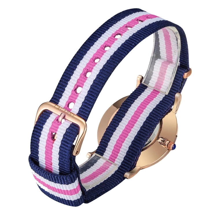CAGARNY 6813 Fashionable Ultra Thin Rose Gold Case Quartz Wrist Watch with 5 Stripes Nylon Band for Women