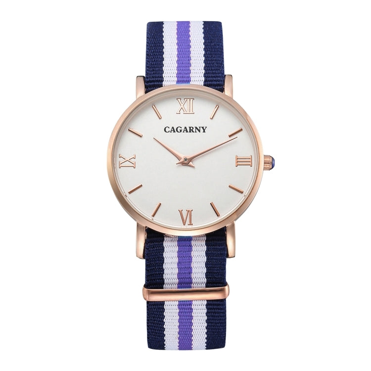 CAGARNY 6813 Fashionable Ultra Thin Rose Gold Case Quartz Wrist Watch with 5 Stripes Nylon Band for Women