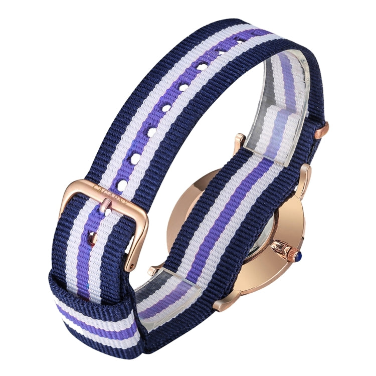 CAGARNY 6813 Fashionable Ultra Thin Rose Gold Case Quartz Wrist Watch with 5 Stripes Nylon Band for Women