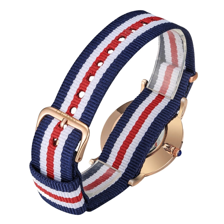 CAGARNY 6813 Fashionable Ultra Thin Rose Gold Case Quartz Wrist Watch with 5 Stripes Nylon Band for Women