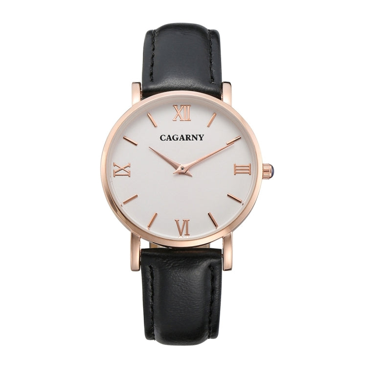 CAGARNY 6813 Concise Style Ultra Thin Rose Gold Case Quartz Wrist Watch with Leather Band for Women