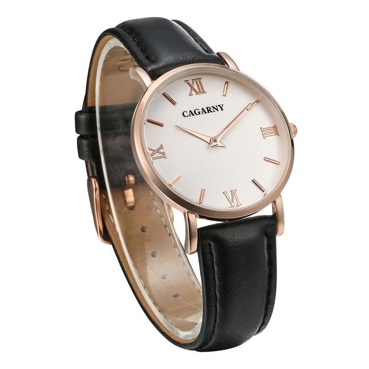 CAGARNY 6813 Concise Style Ultra Thin Rose Gold Case Quartz Wrist Watch with Leather Band for Women