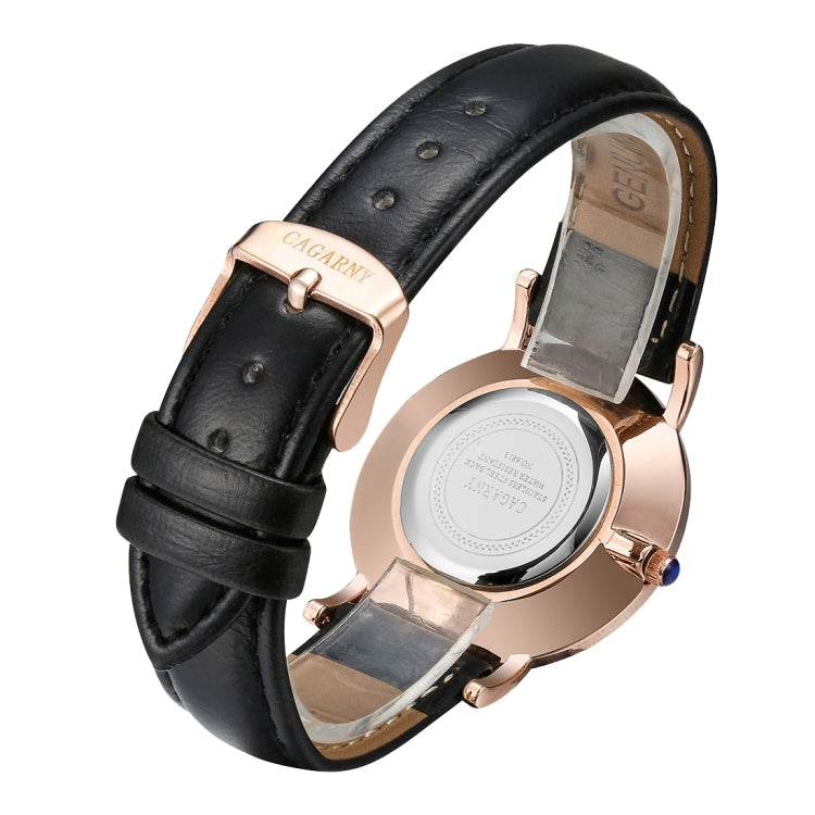 CAGARNY 6813 Concise Style Ultra Thin Rose Gold Case Quartz Wrist Watch with Leather Band for Women