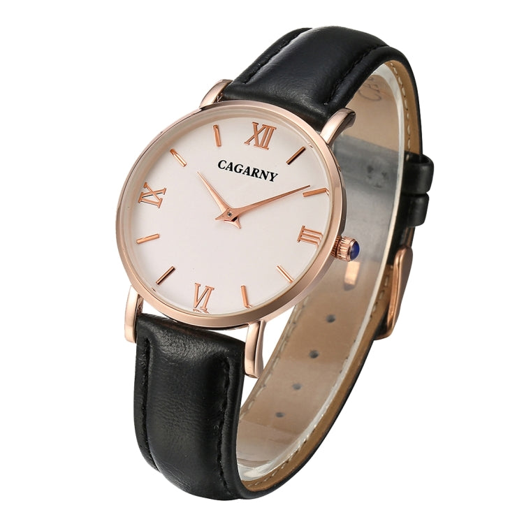 CAGARNY 6813 Concise Style Ultra Thin Rose Gold Case Quartz Wrist Watch with Leather Band for Women