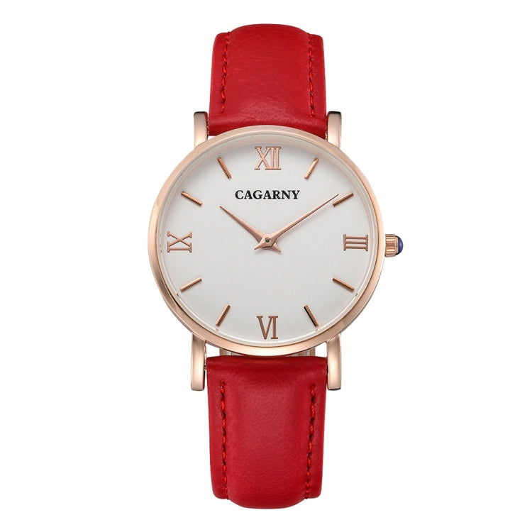 CAGARNY 6813 Concise Style Ultra Thin Rose Gold Case Quartz Wrist Watch with Leather Band for Women