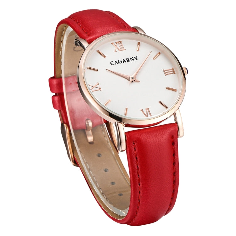 CAGARNY 6813 Concise Style Ultra Thin Rose Gold Case Quartz Wrist Watch with Leather Band for Women