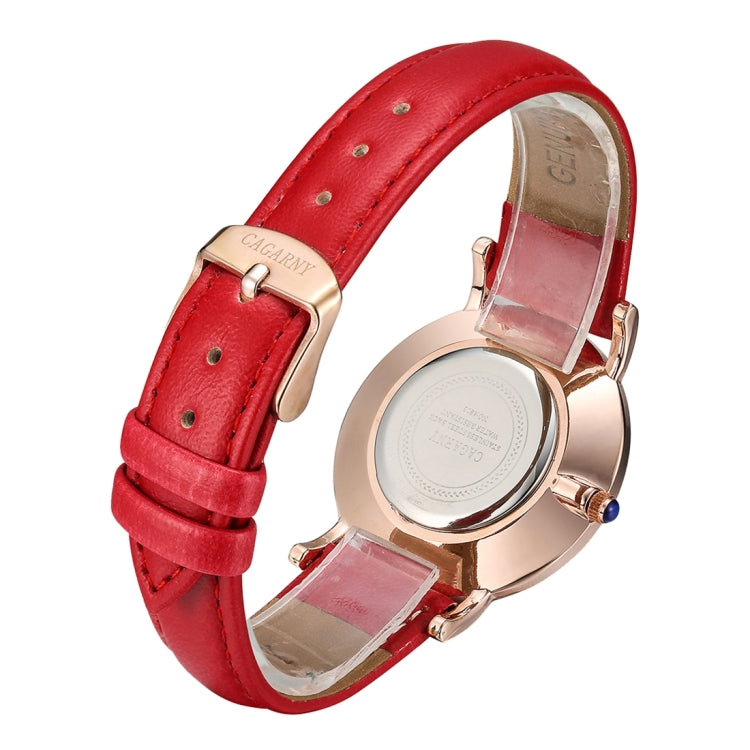 CAGARNY 6813 Concise Style Ultra Thin Rose Gold Case Quartz Wrist Watch with Leather Band for Women