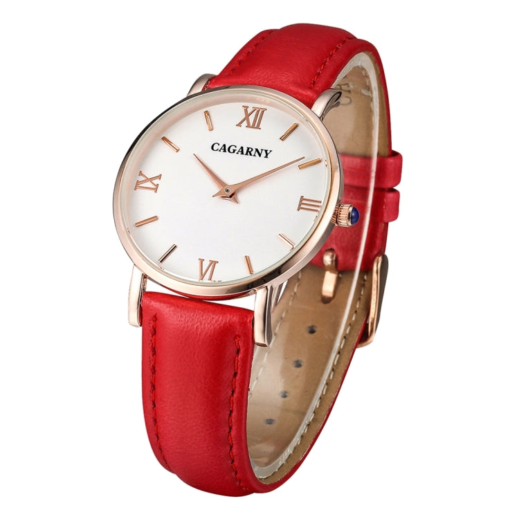 CAGARNY 6813 Concise Style Ultra Thin Rose Gold Case Quartz Wrist Watch with Leather Band for Women