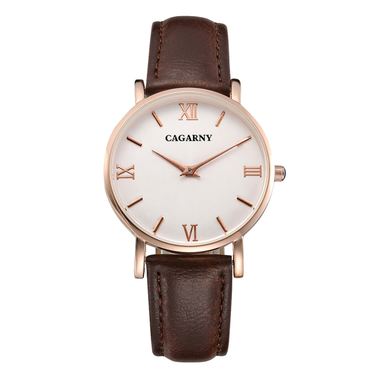 CAGARNY 6813 Concise Style Ultra Thin Rose Gold Case Quartz Wrist Watch with Leather Band for Women