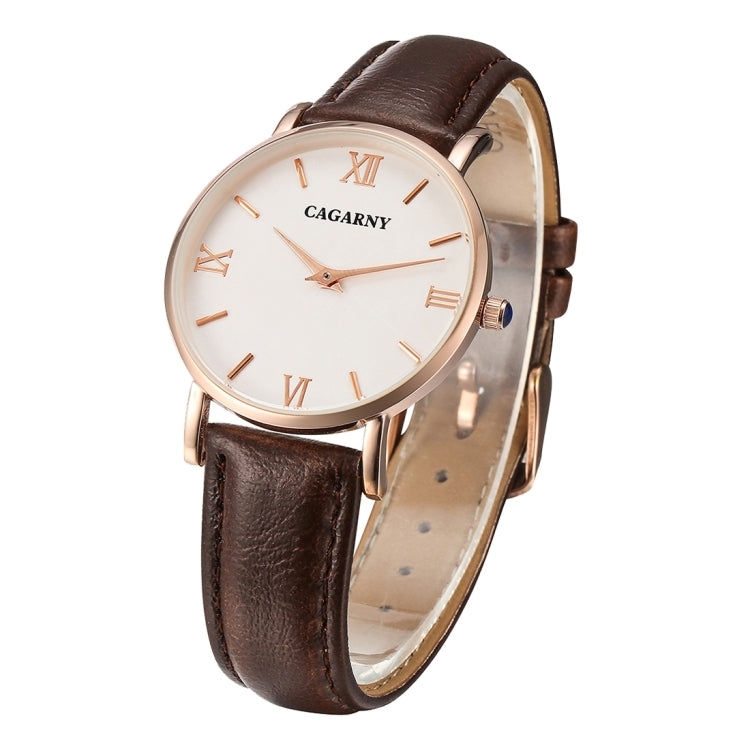 CAGARNY 6813 Concise Style Ultra Thin Rose Gold Case Quartz Wrist Watch with Leather Band for Women
