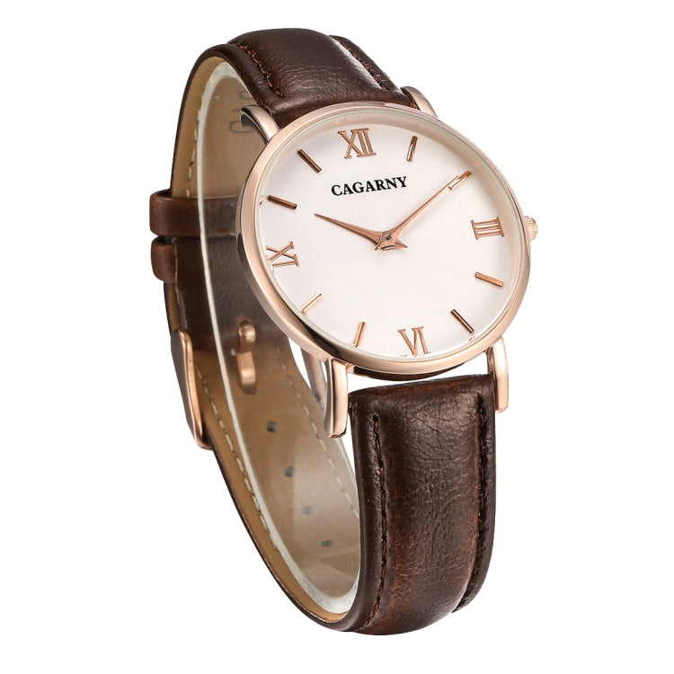 CAGARNY 6813 Concise Style Ultra Thin Rose Gold Case Quartz Wrist Watch with Leather Band for Women