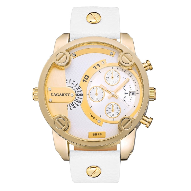 CAGARNY 6819 Fashionable Multifunctional Dual Time Zone Quartz Business Sport Wrist Watch with Leather Band & GMT Time & Calendar & Luminous Display for Men