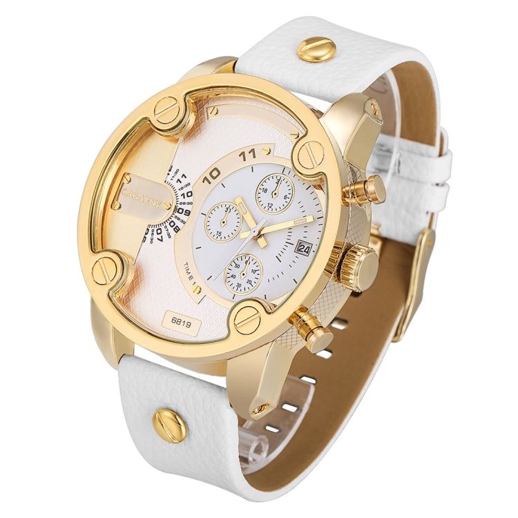 CAGARNY 6819 Fashionable Multifunctional Dual Time Zone Quartz Business Sport Wrist Watch with Leather Band & GMT Time & Calendar & Luminous Display for Men
