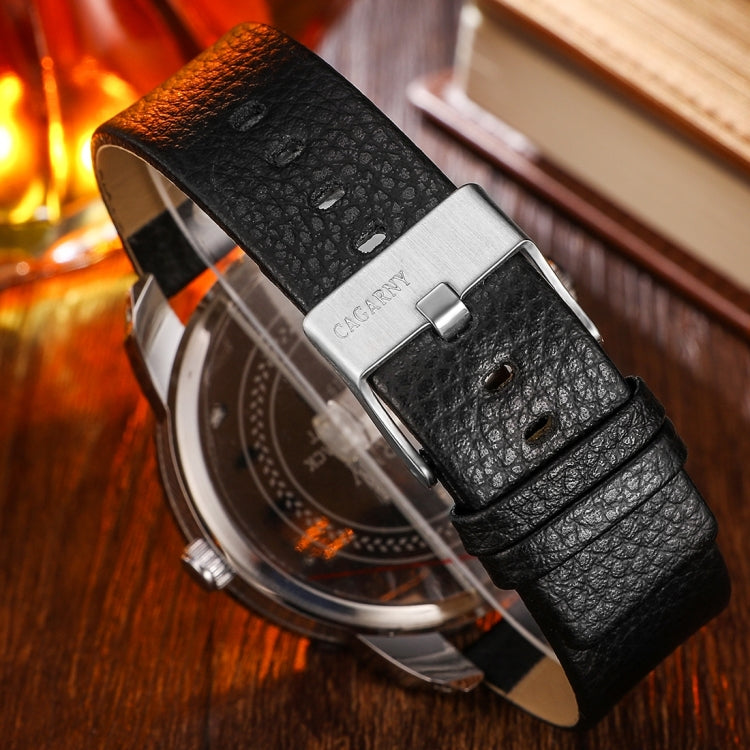 CAGARNY 6819 Fashionable Multifunctional Dual Time Zone Quartz Business Sport Wrist Watch with Leather Band & GMT Time & Calendar & Luminous Display for Men