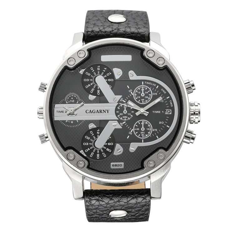CAGARNY 6820 Fashionable Multifunctional Style Quartz Business Sport Wrist Watch with Leather Band & GMT Time & Calendar & Luminous Display for Men