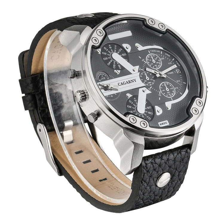 CAGARNY 6820 Fashionable Multifunctional Style Quartz Business Sport Wrist Watch with Leather Band & GMT Time & Calendar & Luminous Display for Men