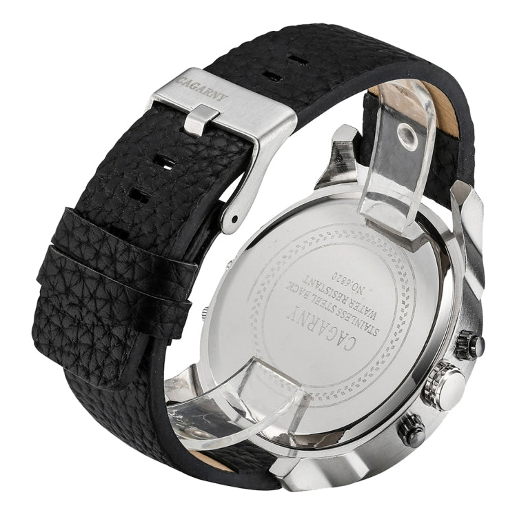 CAGARNY 6820 Fashionable Multifunctional Style Quartz Business Sport Wrist Watch with Leather Band & GMT Time & Calendar & Luminous Display for Men