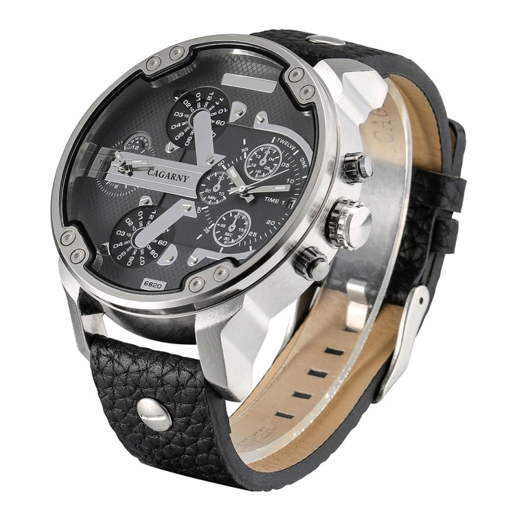 CAGARNY 6820 Fashionable Multifunctional Style Quartz Business Sport Wrist Watch with Leather Band & GMT Time & Calendar & Luminous Display for Men