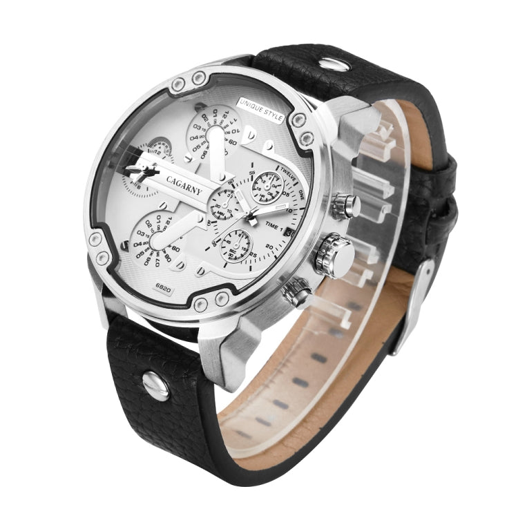 CAGARNY 6820 Fashionable Multifunctional Style Quartz Business Sport Wrist Watch with Leather Band & GMT Time & Calendar & Luminous Display for Men