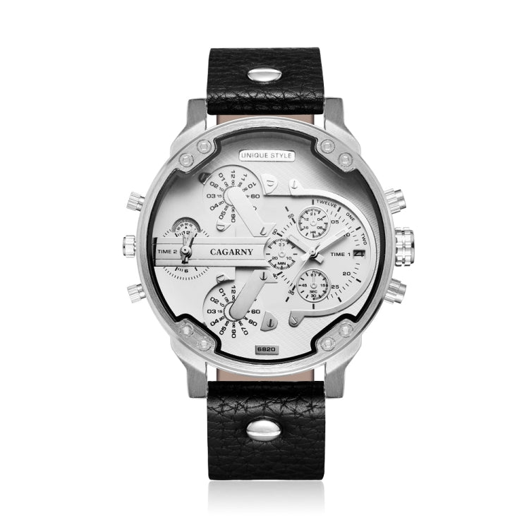 CAGARNY 6820 Fashionable Multifunctional Style Quartz Business Sport Wrist Watch with Leather Band & GMT Time & Calendar & Luminous Display for Men