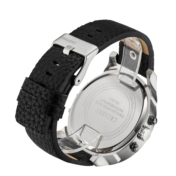 CAGARNY 6820 Fashionable Multifunctional Style Quartz Business Sport Wrist Watch with Leather Band & GMT Time & Calendar & Luminous Display for Men