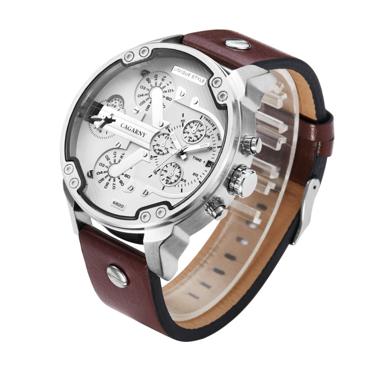 CAGARNY 6820 Fashionable Multifunctional Style Quartz Business Sport Wrist Watch with Leather Band & GMT Time & Calendar & Luminous Display for Men