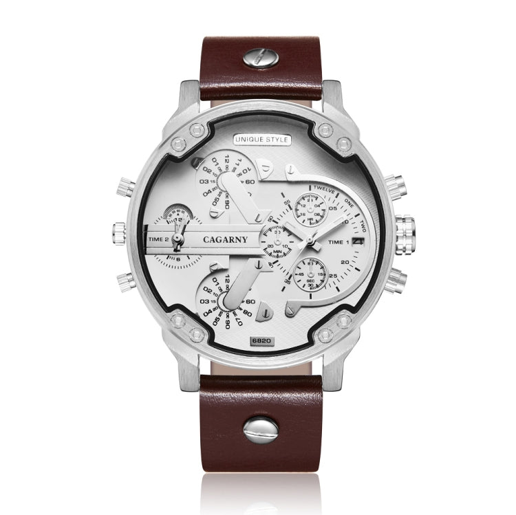 CAGARNY 6820 Fashionable Multifunctional Style Quartz Business Sport Wrist Watch with Leather Band & GMT Time & Calendar & Luminous Display for Men