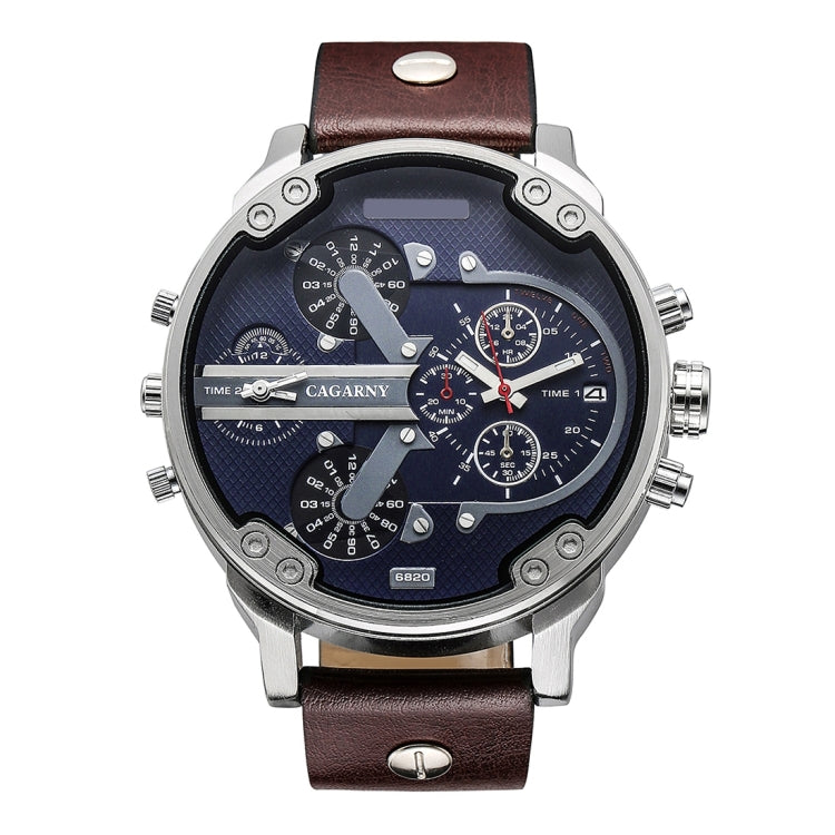 CAGARNY 6820 Fashionable Multifunctional Style Quartz Business Sport Wrist Watch with Leather Band & GMT Time & Calendar & Luminous Display for Men