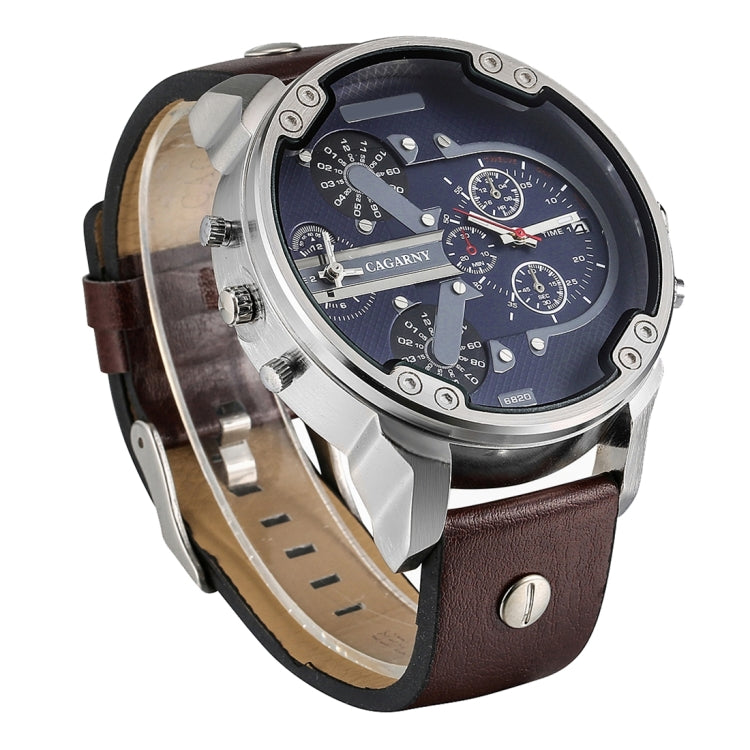 CAGARNY 6820 Fashionable Multifunctional Style Quartz Business Sport Wrist Watch with Leather Band & GMT Time & Calendar & Luminous Display for Men